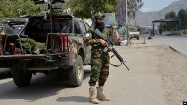 An Afghan Taliban forces soldier stands guard near the Torkham border crossing in Afghanistan's Nangarhar province, Aug. 13, 2024.